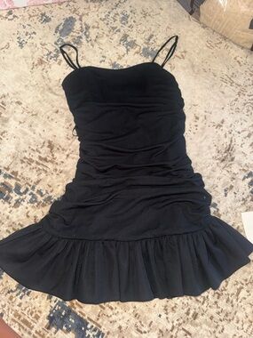 La Hearts Black Ruffle Hem Spaghetti Strap Dress